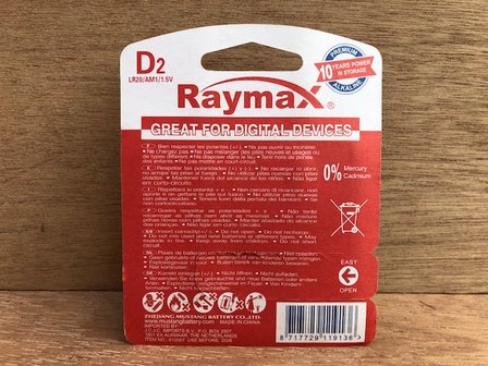 Batterijenset D-size Raymax 2 dlg.