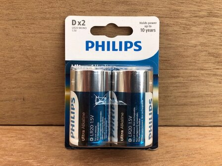 Batterijenset Philips D-size 2 dlg.