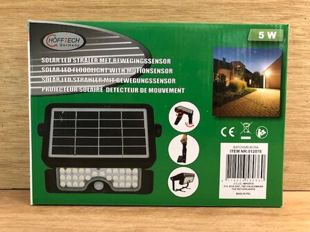 Buitenlamp LED Solar met bewegingssensor 5 watt.