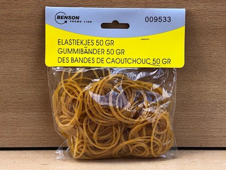 Elastiekjes bruin 50 gram.