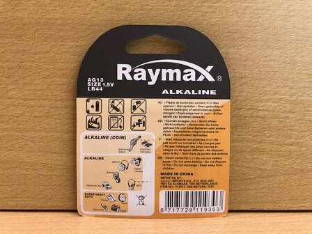 Batterijenset knoopcel Raymax Alkaline LR44 5 dlg.