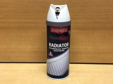 Spuitbus PlastiKote radiatorverf mat wit 400ml.