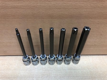 Torx set lang dop 3/8&quot; chroom vanadium 7 dlg.