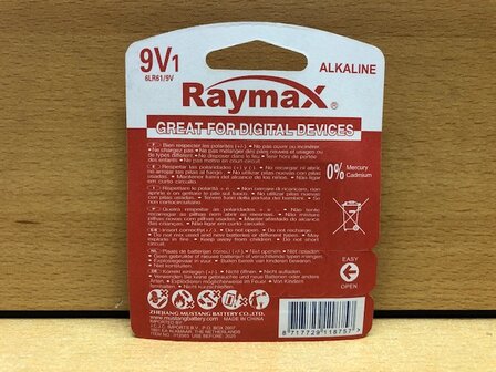 Batterij blok-size 9 volt Raymax alkaline.