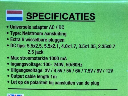 Adapter universeel 1000 mAmp.