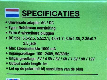 Adapter universeel 1000 mAmp.