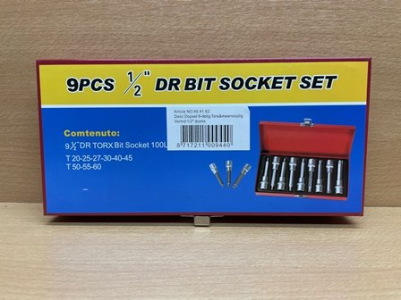 Torx set dop 1/2&quot; chroom vanadium 9 dlg.