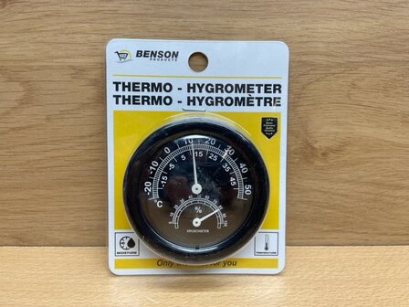 Thermo- hygrometer zwart 75mm.