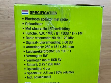 Speaker Bluetooth met FM radio en led licht.