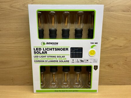 Lichtsnoer LED solar 10 lampen 7,5m.