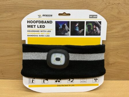 Hoofdband met 4 led zwart.