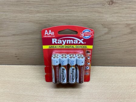Batterijenset AA-size Alkaline Raymax 8 dlg.