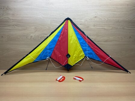 Vlieger stunt geel blauw rood 130x60cm.