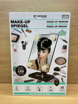 Make-up spiegel 4 LED Hollywood zwart.