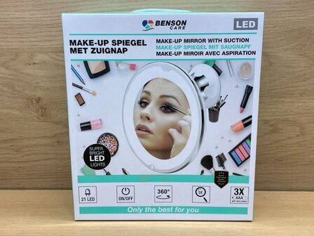 Make-up spiegel 21 LED met zuignap wit.