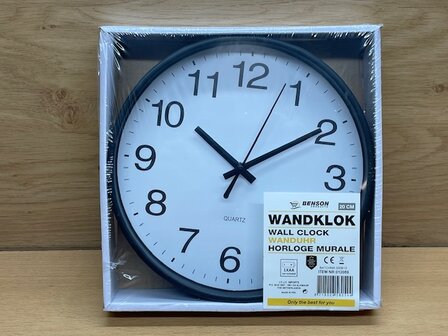 Wandklok zwart &Oslash; 20cm.