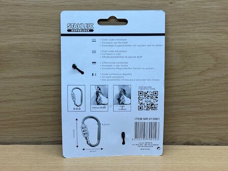 Kabel-karabijn cijferslot 2,5x900mm.