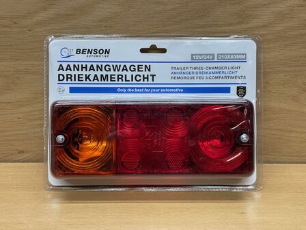Driekamer achterlicht E9 210x83mm.