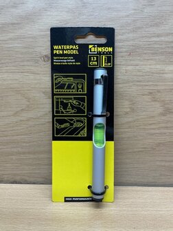 Waterpas pen aluminium met clip 13cm.