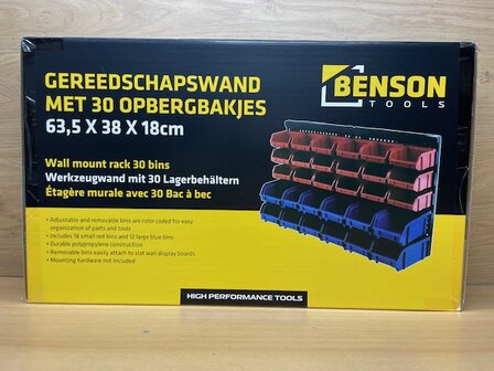 Gereedschapswand met 30 bakjes.