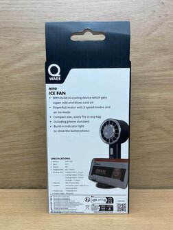 Handventilator Qware Ice oplaadbaar zwart.