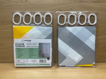 Douchegordijn square geel grijs wit 183x183cm.