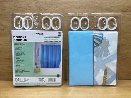Douchegordijnenset blauw en seashell 2 dlg.