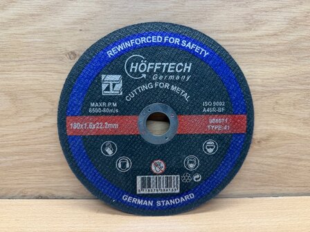Slijpschijf voor metaal, 180x1.6x22.2mm.
