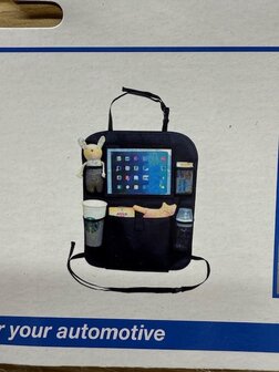 Autostoel organizer met tablet houder.