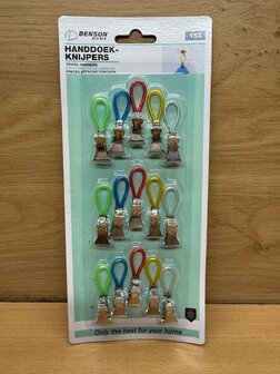 Handdoek klemmenset rood/geel/groen 15 dlg.