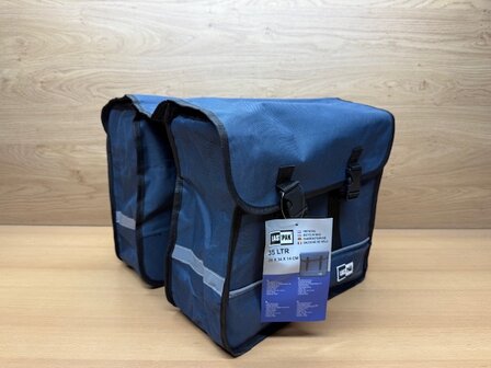 Fietstas dubbel canvas blauw 35 liter.