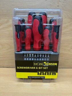 Schroevendraaier- bitsset in metalen rek 21 dlg.