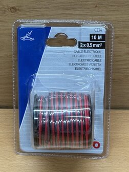 Luidspeaker kabel rood zwart 2x0,50mm&sup2; 10m.