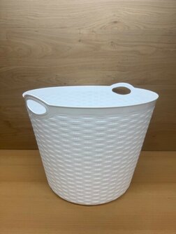 Mand rond rattan wit 35 liter.