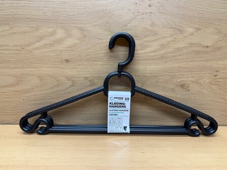 Kledinghangerset zwart kunststof 3 dlg.