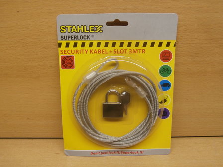 Securitykabel 3m. met slot