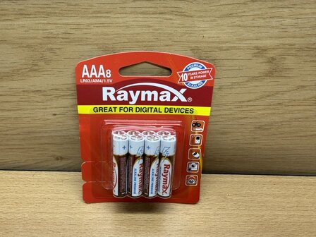 Batterijenset Raymax AAA Alkaline 8 dlg.
