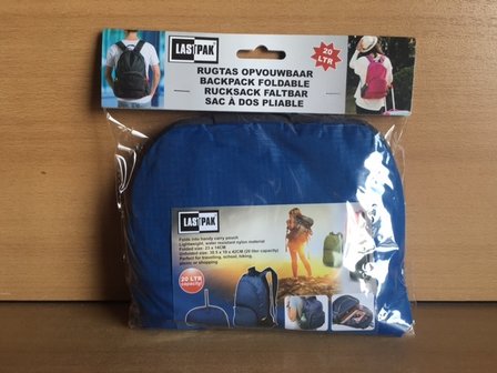 Rugzak opvouwbaar 20 liter blauw.