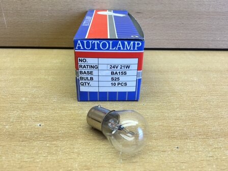 Autolampenset 10 st 24 volt BA15S 21 watt.