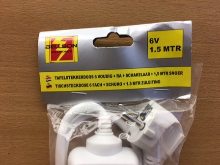 Tafelcontactdoos 6xRA met schakelaar, 1,5 meter kabel.