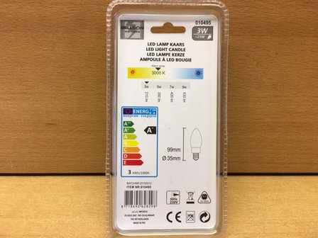 LED lamp kaars, 3 watt E27.