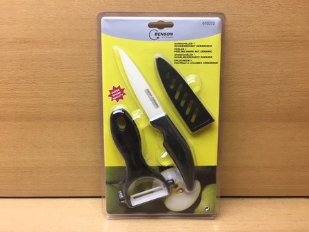 Dunschiller en keukenmesset keramisch zwart 3 dlg.