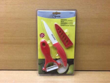 Dunschiller en keukenmesset keramisch rood 3 dlg.