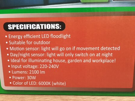 LED straler 30 watt IP 65 met sensor.