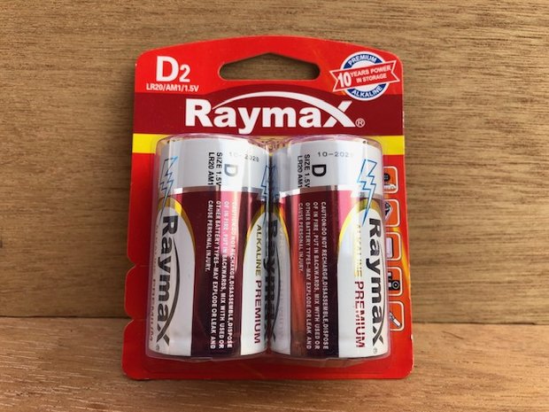 Batterijenset D-size Raymax 2 dlg.