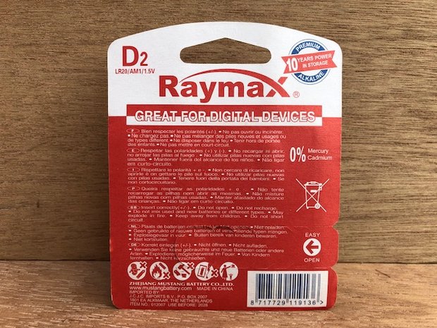 Batterijenset D-size Raymax 2 dlg.