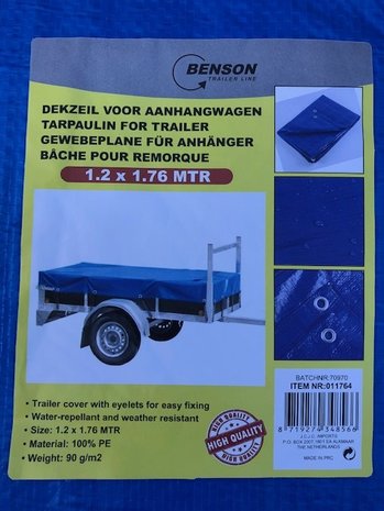 Aanhangwagen dekzeil 1,2x1,76m.