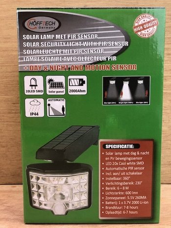 Buitenlamp LED Solar kunststof met sensor.