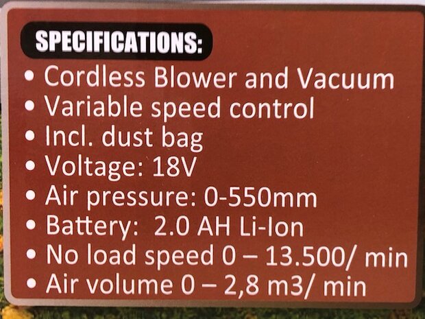 Blower / zuiger op accu 18 volt.