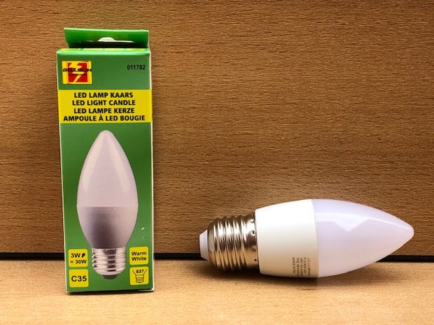 LED lamp kaars, 3 watt E27.